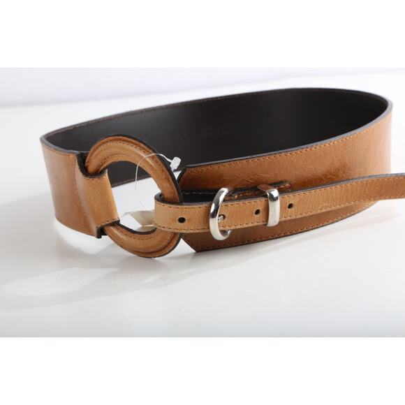 Vintage Camel Brown Leather Wide Waist Belt Made in Italy Boho Chic Size M - Picture 9 of 16